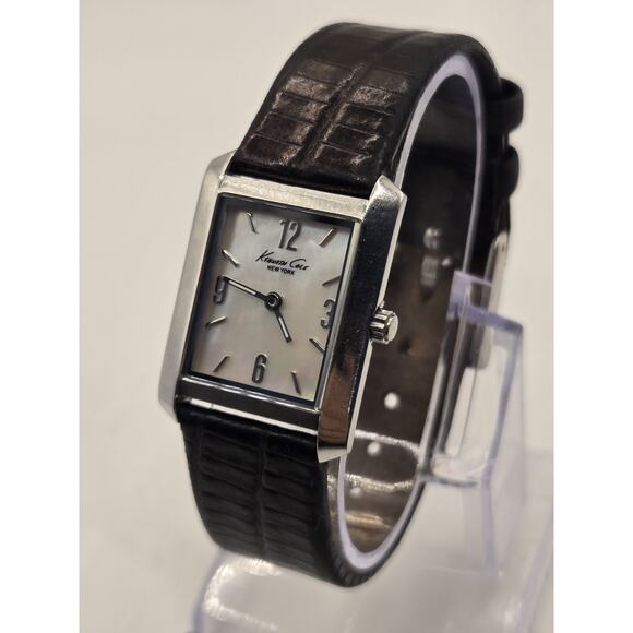 KENNETH COLE KC2683 TANK STAINLESS STEEL CASE BROWN LEATHER STRAP LADIES' WATCH - Picture 1 of 9